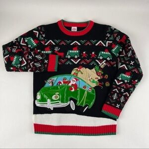 Holiday Time Sweater Womens Large 10-12 Black Red Santa Christmas